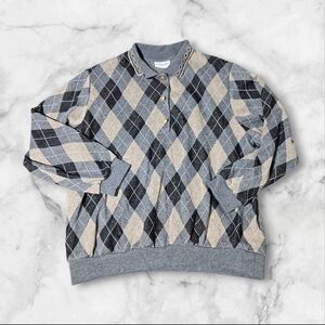 Vintage 80s Alfred Dunner Argyle Polo Sweater Diamond Pattern USA MADE Womens 2X